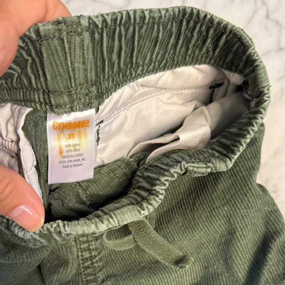 Kids Gymboree Wide Leg Corduroy Green Cargo Pant Sz 3T Pull On